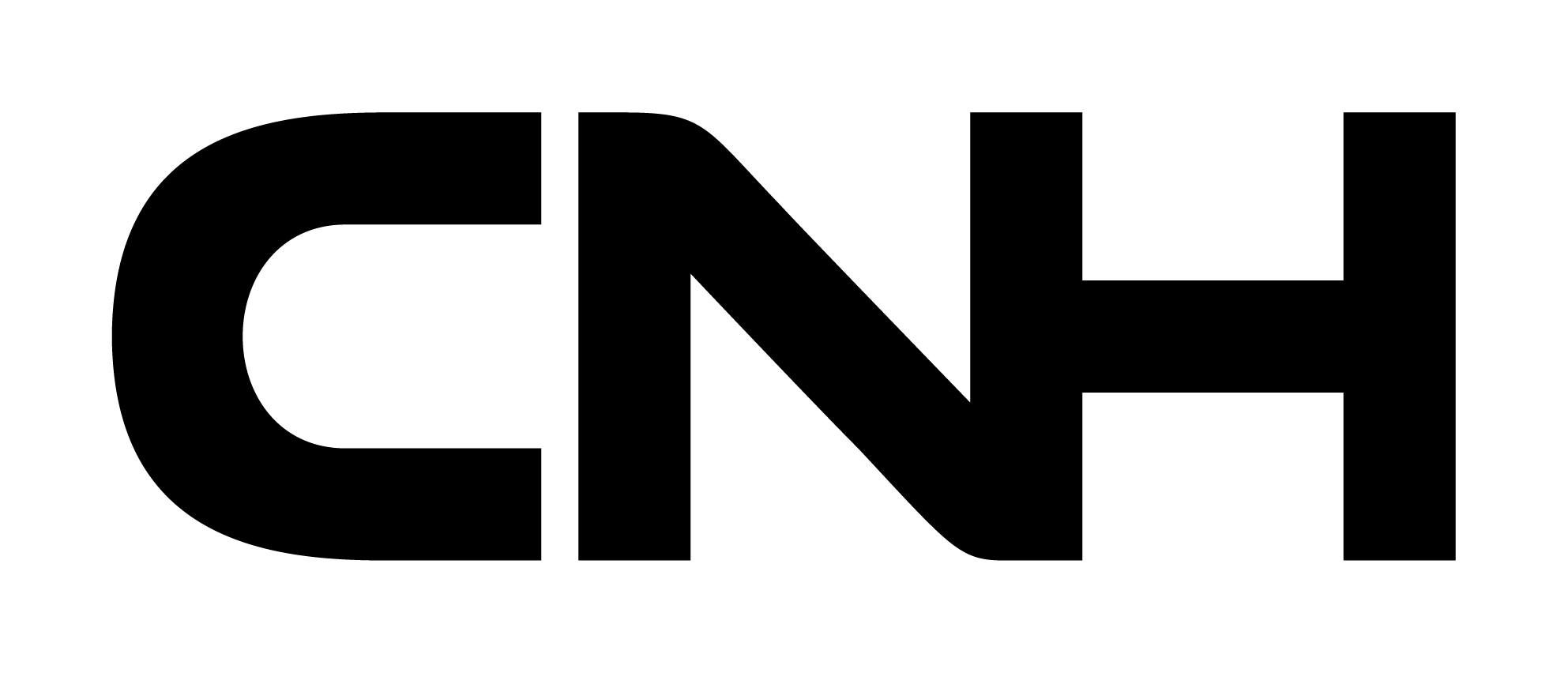 Logotipo de CNH en color negro sobre fondo blanco, con estilo moderno y letras gruesas.
