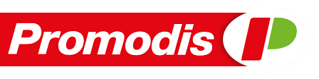 Logotipo de Promodis en rojo con detalles verdes y blancos.