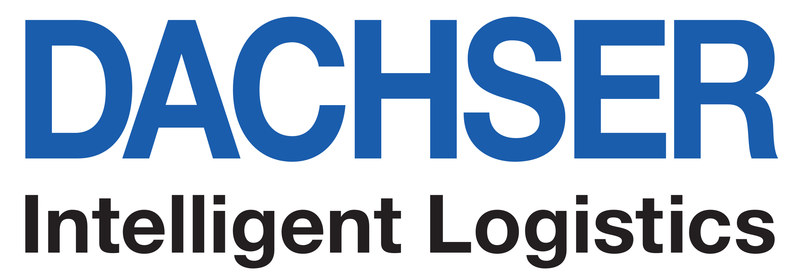 Logo de Dachser, empresa de logística inteligente, con texto en azul y negro.